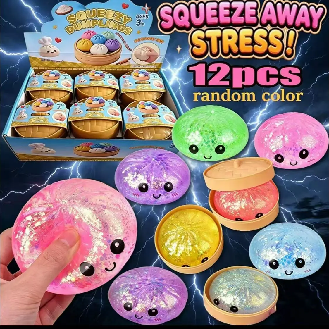 12Pcs Glitter Dumpling Squishies Stress Relief Set for Anxiety and Fun