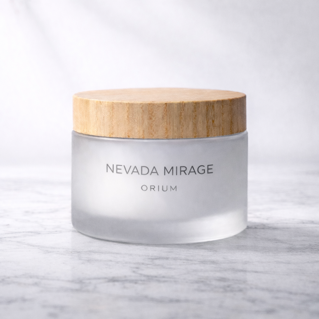 Frosted glass jar with wooden lid, Nevada Mirage Orium