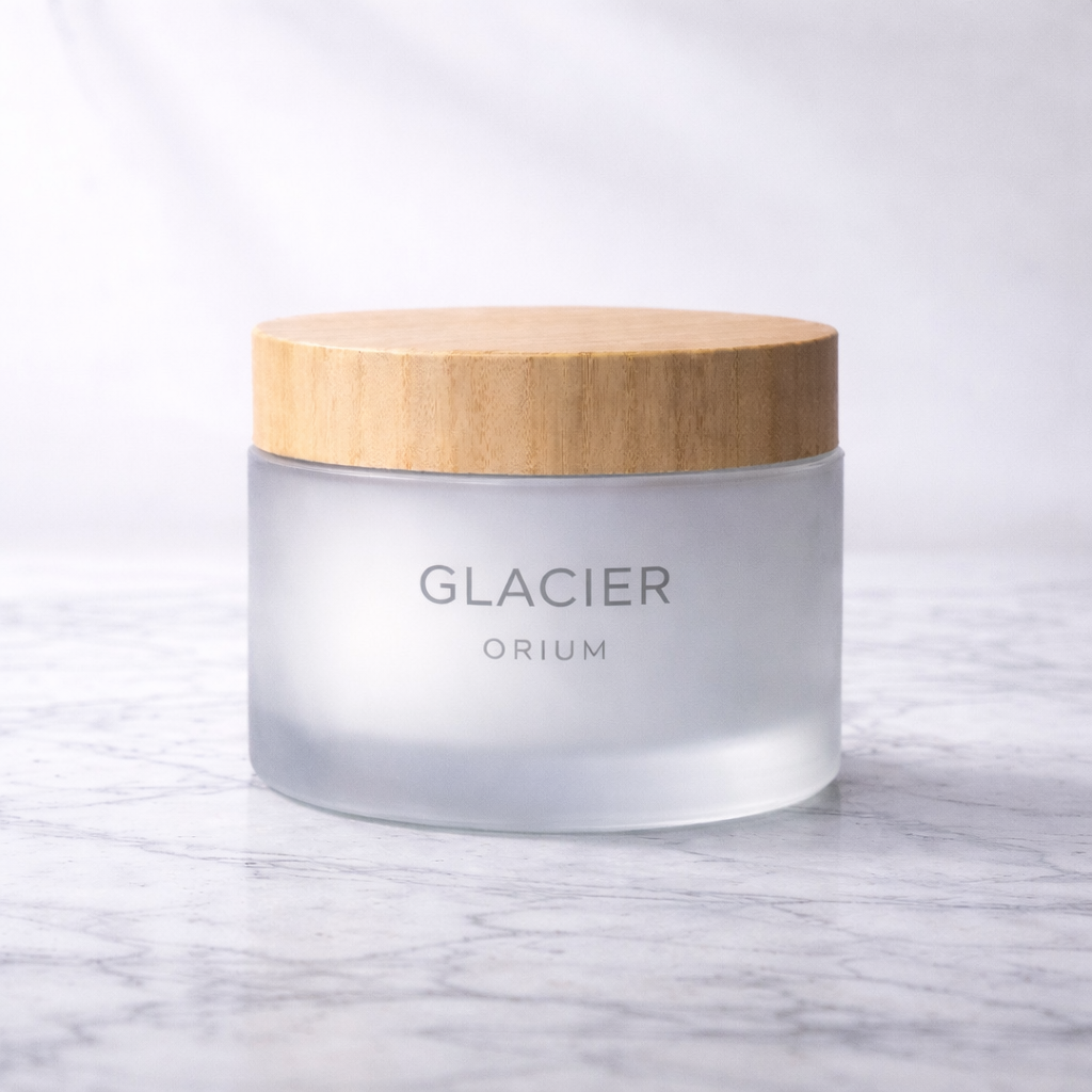 Glacier Orium frosted jar with wooden lid