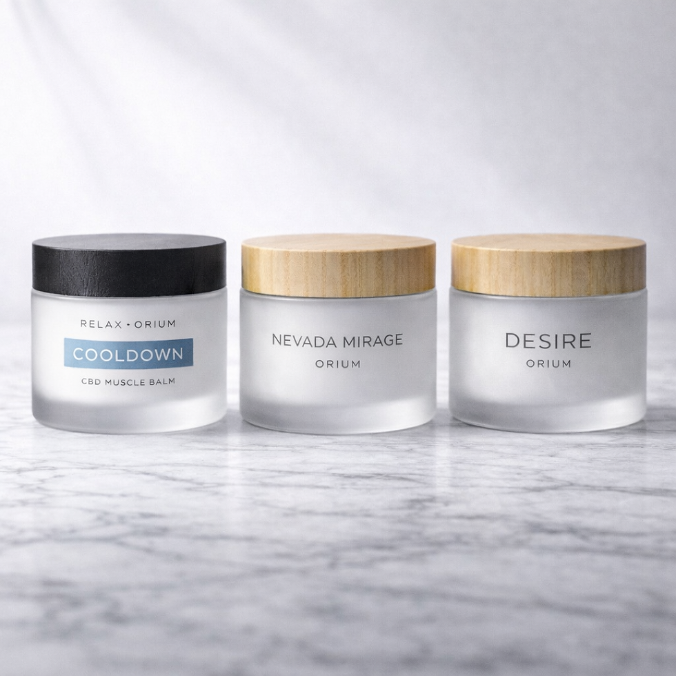 COOLDOWN CBD Muscle Balm, Nevada Mirage, Desire jars