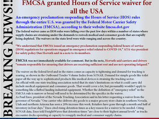 FMCSA to grant Hours of Service waiver for all the USA