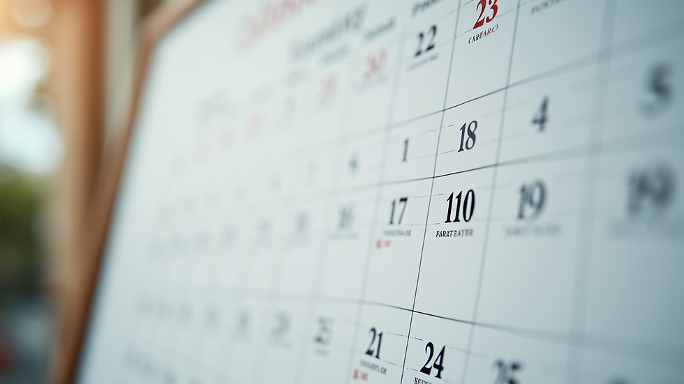 Close-up view of a calendar with marked vacation dates