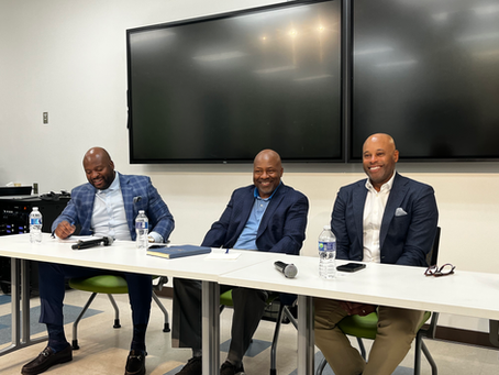 Shawn Kennedy, Bobby Drakeford, and Todd Collins, speak on panel at the Sarah Stevenson Tuesday Forum