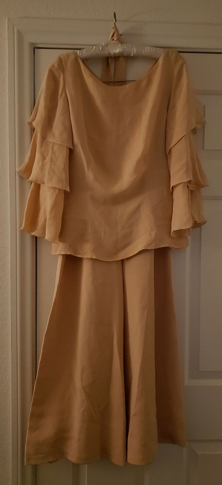 Nolan Miller Peach Chiffon Suit with Tie Belt