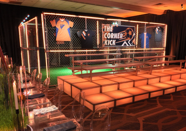Custom Branded LED Lit Turf Soccer Field at a bar mitzvah