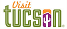 Logo for Visit Tucson - orange and green letters on white background with a cactus in the O