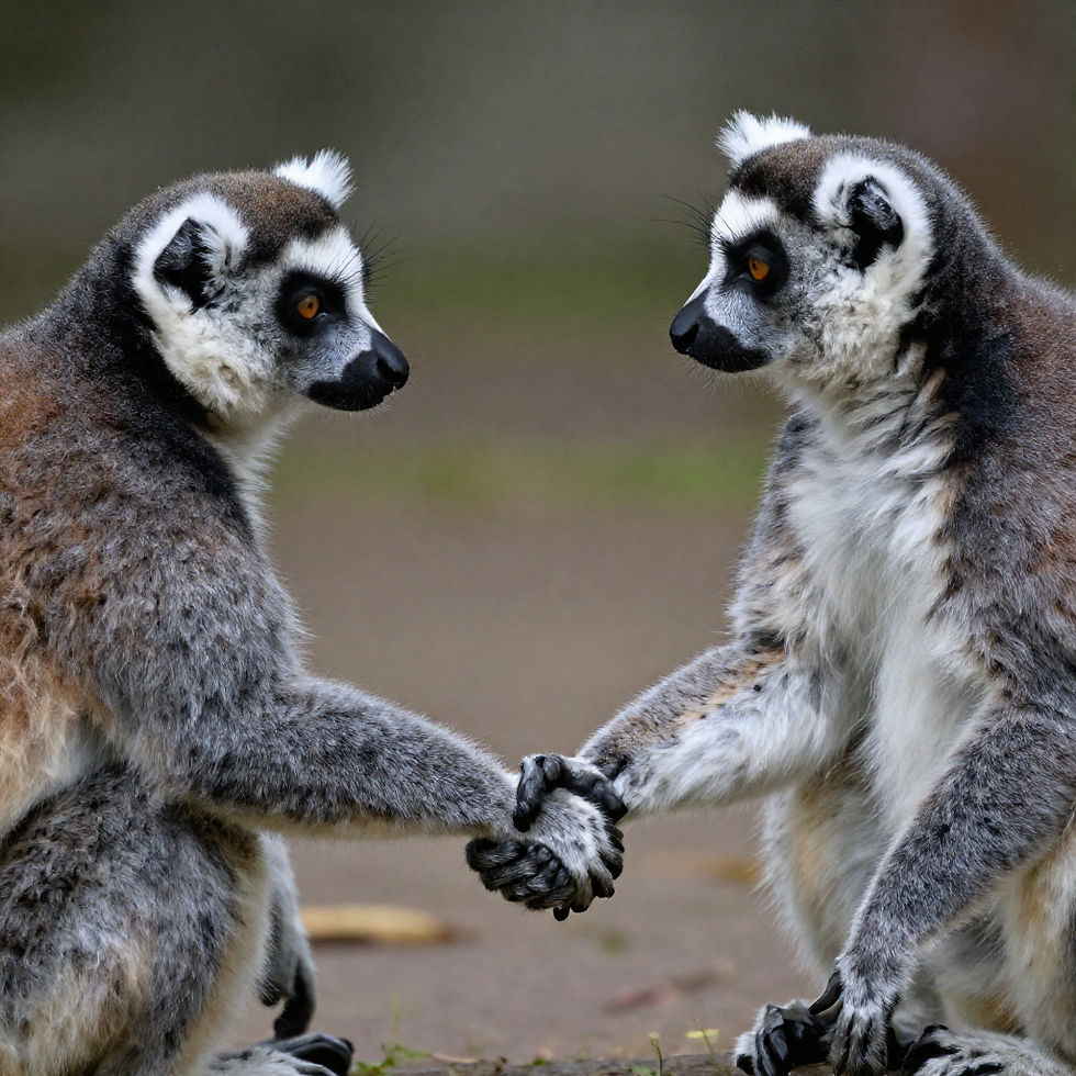 lemurs shaking hand