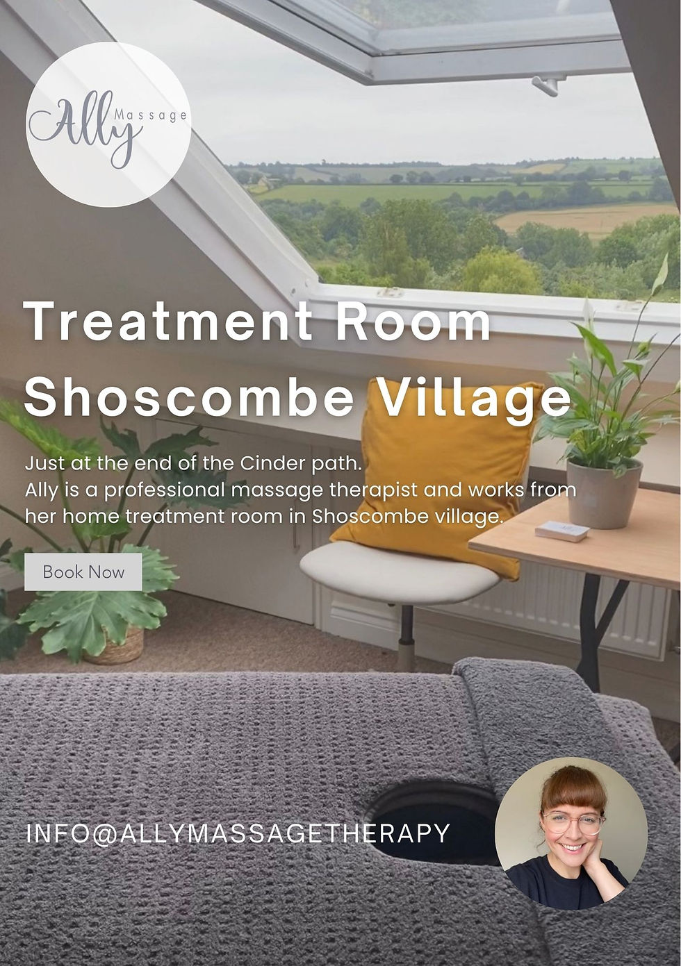 Visit Ally in her countryside treatment Room. Massage therapy in Bath Somerset.