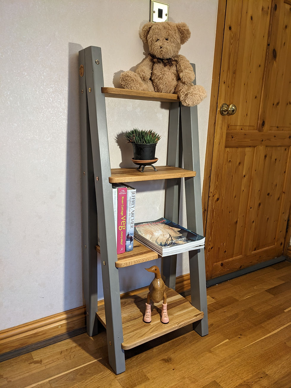 Thumbnail: 4 step deep deluxe oak ladder shelf in mole's breath