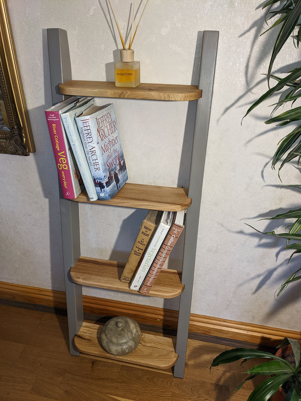 Thumbnail: Farrow and ball mole's breath and oak ladder shelf with books