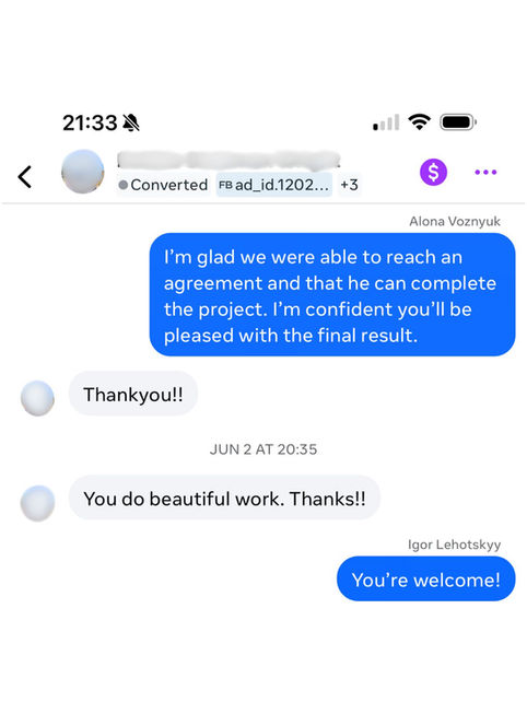 Screenshot of a customer review praising A1 Carpentry Canada for professional baseboard and door/window casing installation in Edmonton