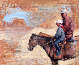 Emmanuel Michel peintre sculpteur peinture Père et fils Mongolie Naadam cavalier enfant et cheval