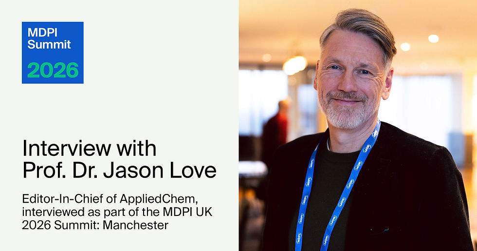 A headshot of Prof. Dr. Jason Love at MDPI UK Manchester summit. Text reads: "Interview with Prof. Dr. Jason Love."