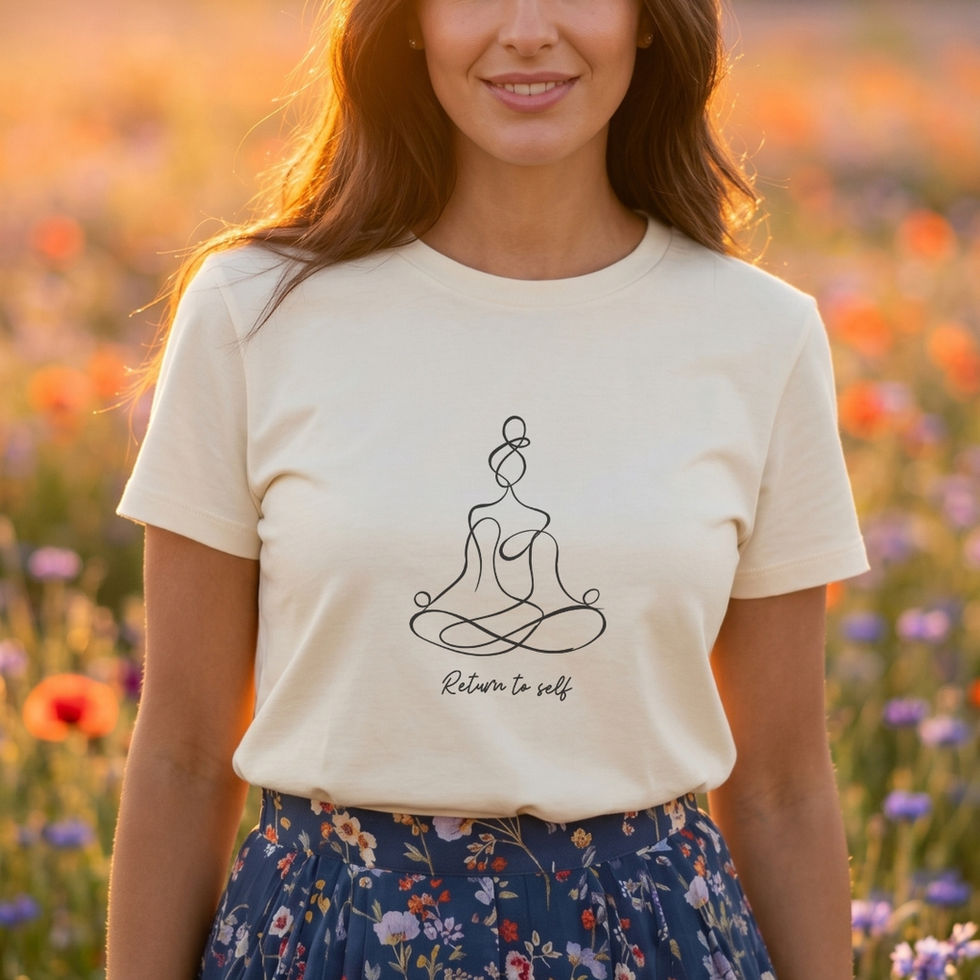 Woman wearing ivory Return to Self Abstract Line Art Meditation T-Shirt for Women