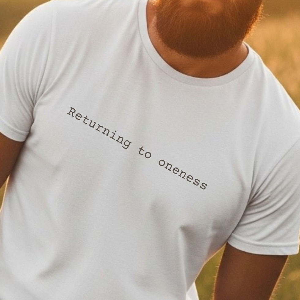 Man wearing white "Returning to Oneness" Minimal Spiritual Shirt for Men