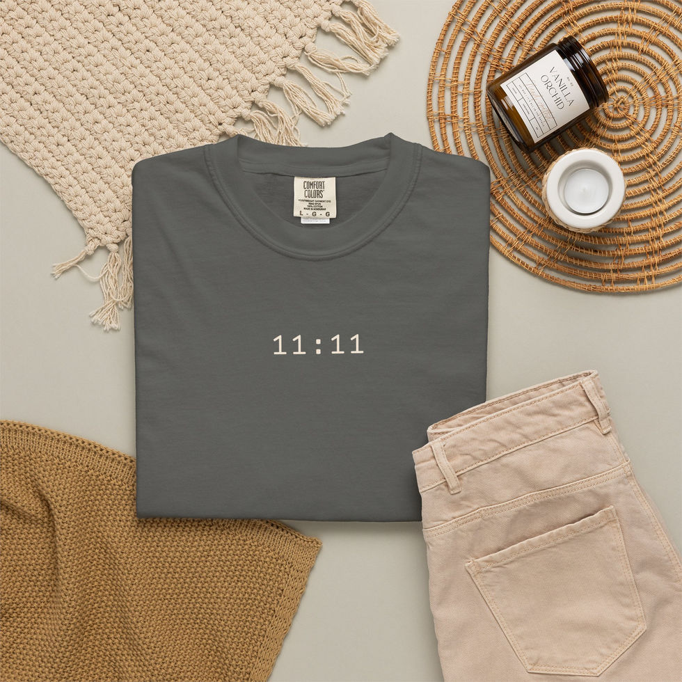 11:11 angel number T-shirt for women in pepper, a minimalist spiritual tee for synchronicity seekers by Visual Awakening Art