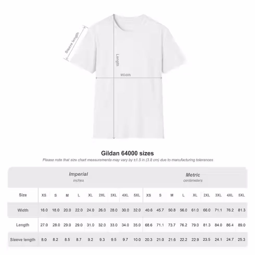 Gildan 64000 shirt size chart