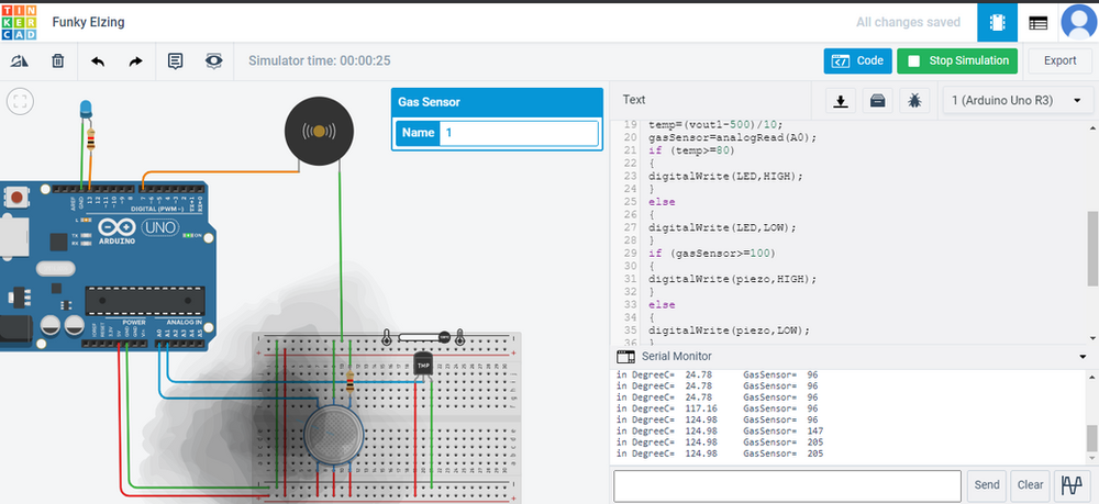 Fire Alarm System Project by Interfacing Arduino with Temperature & Gas