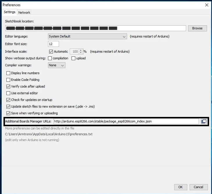 Add ESP8266 Board Manager URL