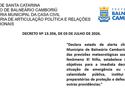 Balneário Camboriú em estado de alerta climático