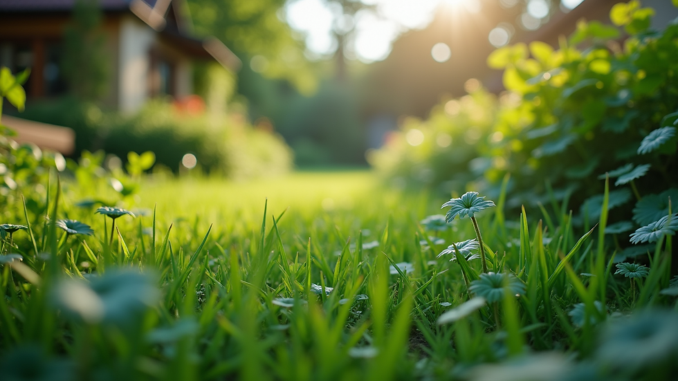 Eye-level view of a lush green garden with diverse plants