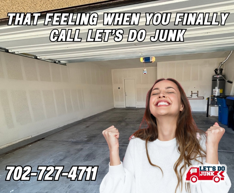 That feeling when you finally call Let's Do Junk, clean garage, happy person.