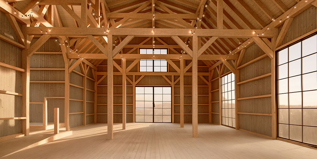 Charpente de bois massif intérieur grange timberframe sur mesure