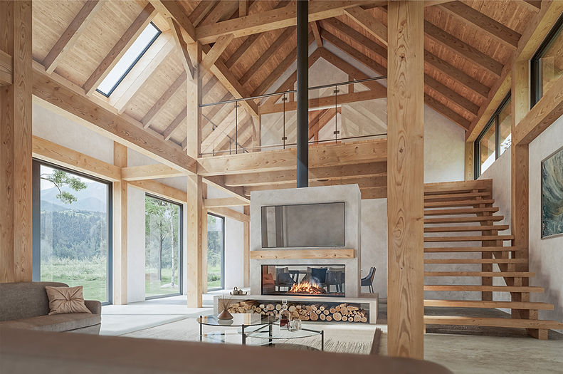 Salon bois massif timberframe sur mesure