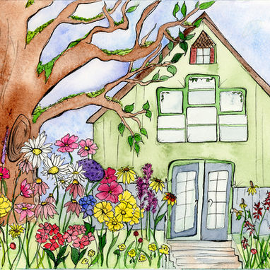 A Watercolor Home and Wildflower Garden