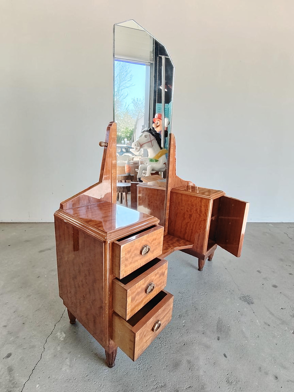 Miniature : Coiffeuse Art Déco en noyer – Miroir
