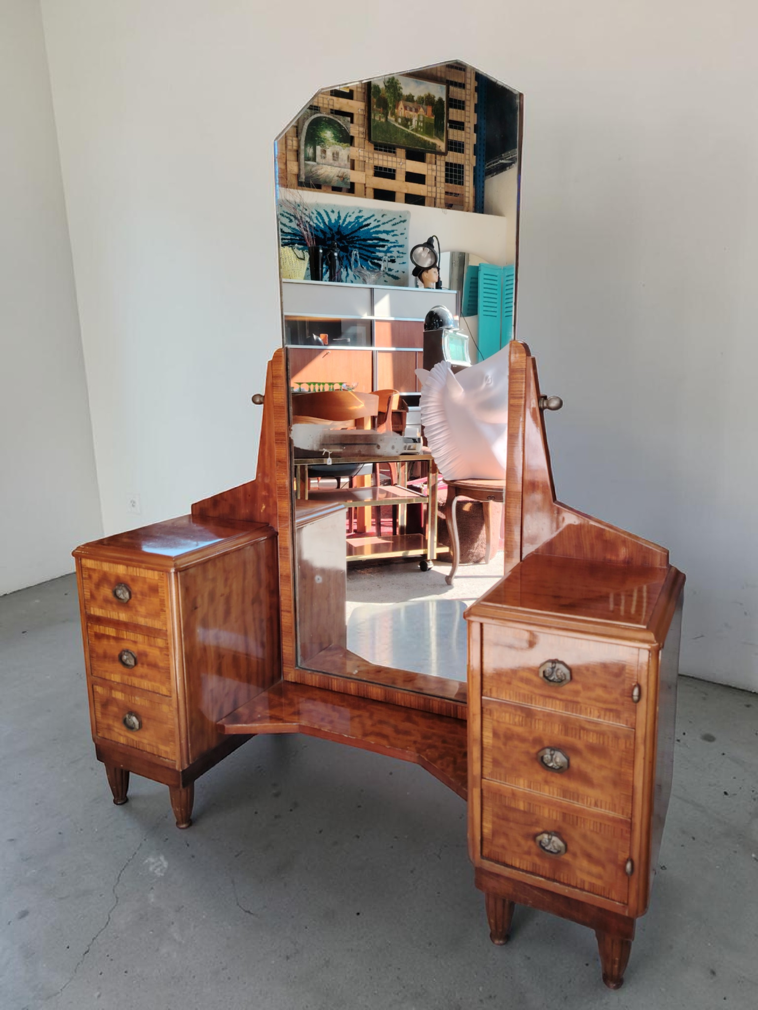Coiffeuse Art Déco en noyer – Miroir