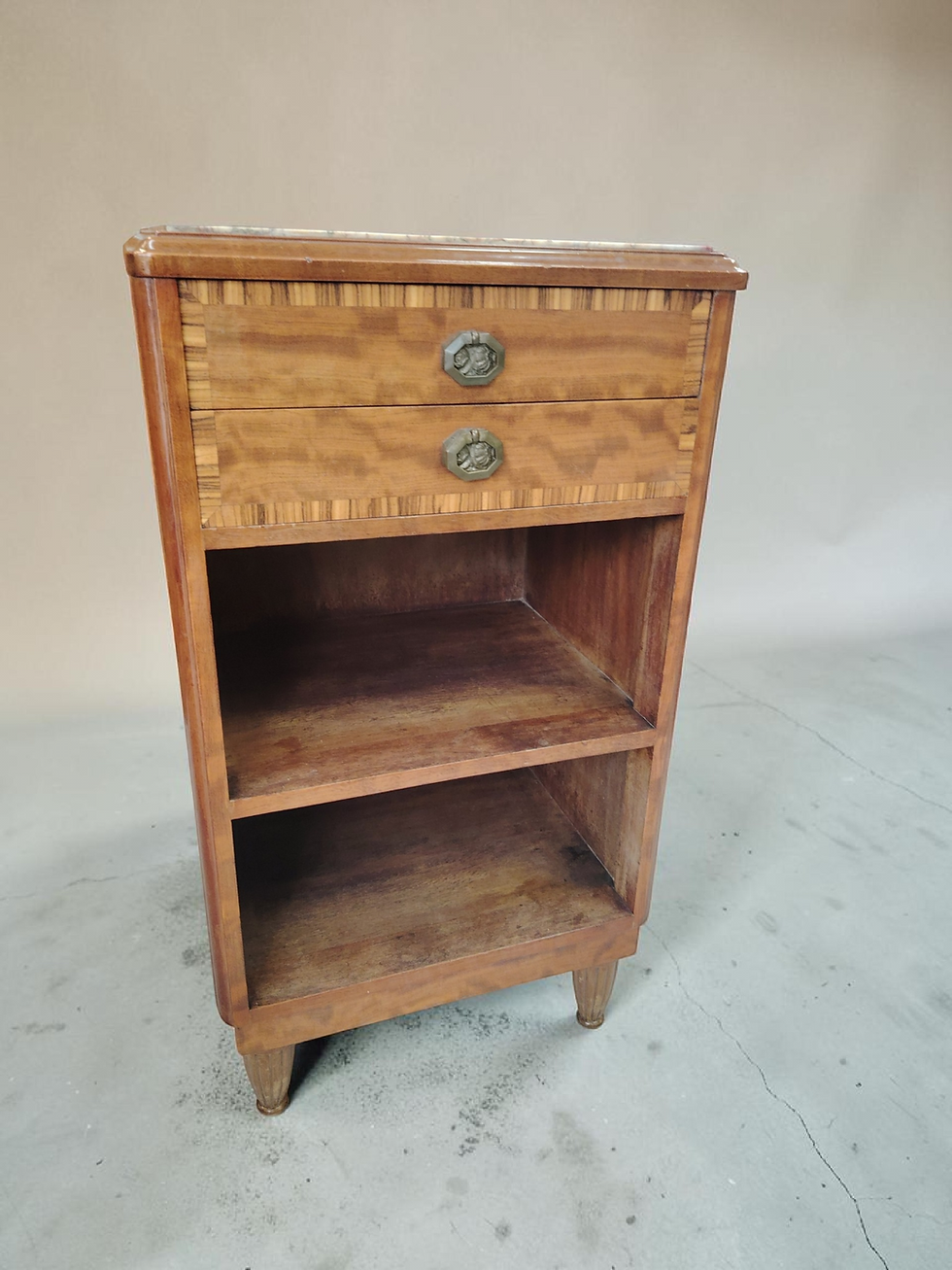 Miniature : Meuble d'appoint / Chevet Art Déco Noyer et Marbre