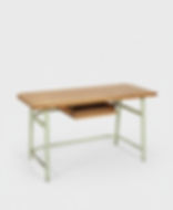 Console ou petit bureau industriel – Plateau bois et piétement métal vert d'eau