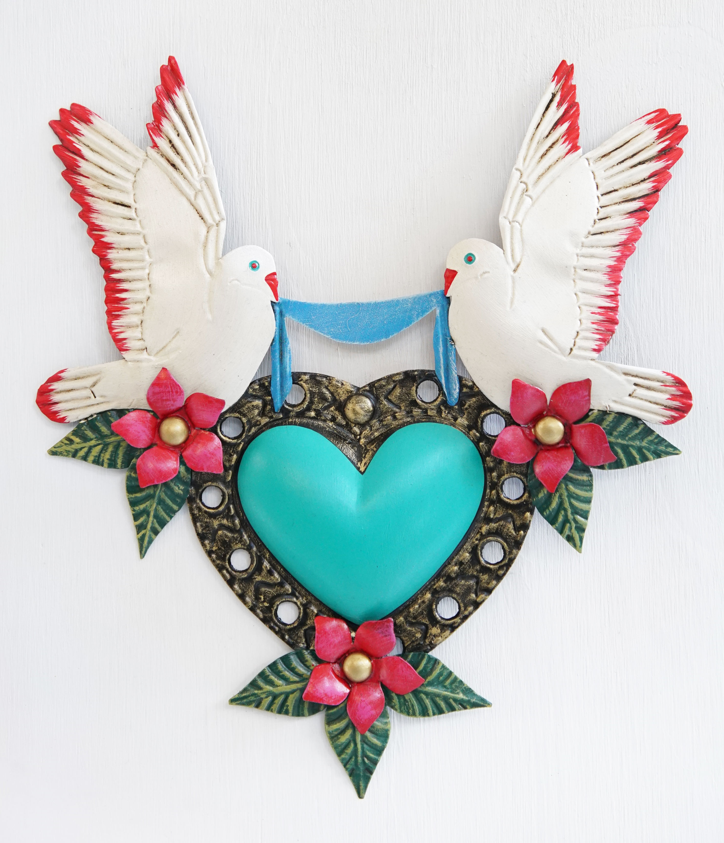 Corazón Palomas Turquesa 34X31cm.