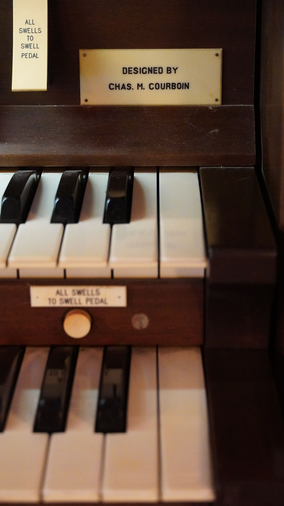 Designers name plate on console