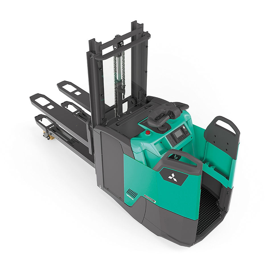 Thumbnail: Dubbele vorken van de Mitsubishi PREMiA EM pallettruck – capaciteit 2 × 1000 kg