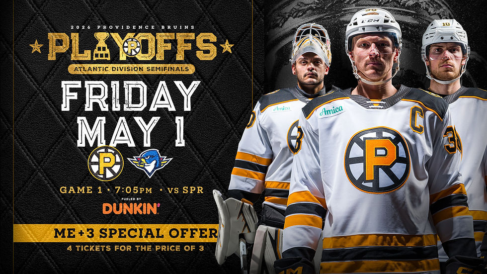 Image of p-bruins players promoting game 1 of their atlantic division semifinals matchup with Springfield.