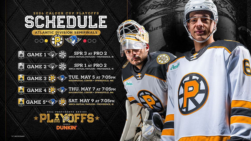 Image of logo and calder cup promoting the 2026 Providence Bruins Playoffs fueled by Dunkin'