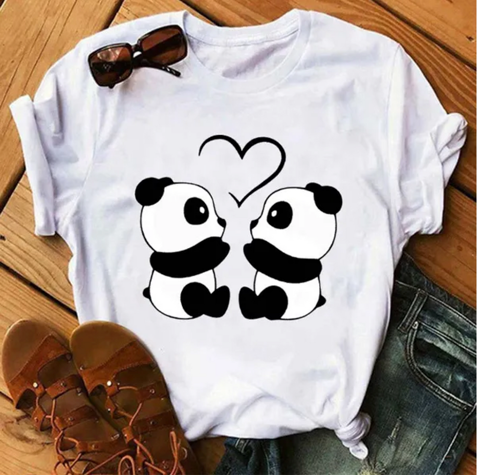 Thumbnail: Cute Panda Heart Print T-Shirts