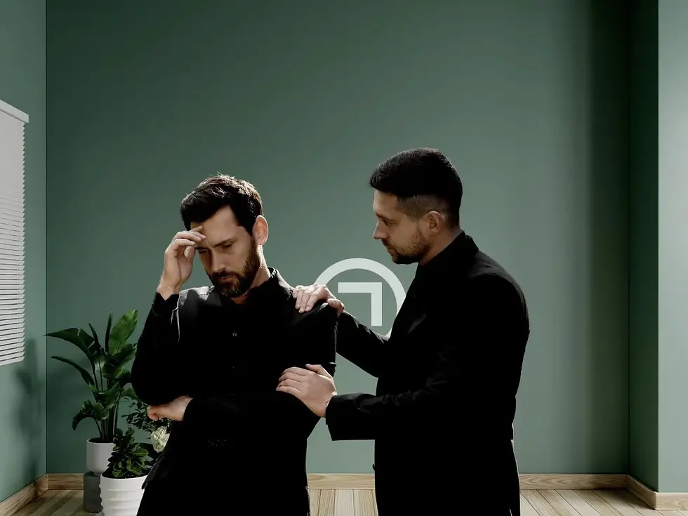 A man comforting his friend
