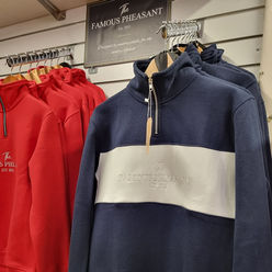 A selection of embroidered quarter zip pullover tops from The Famous Pheasant