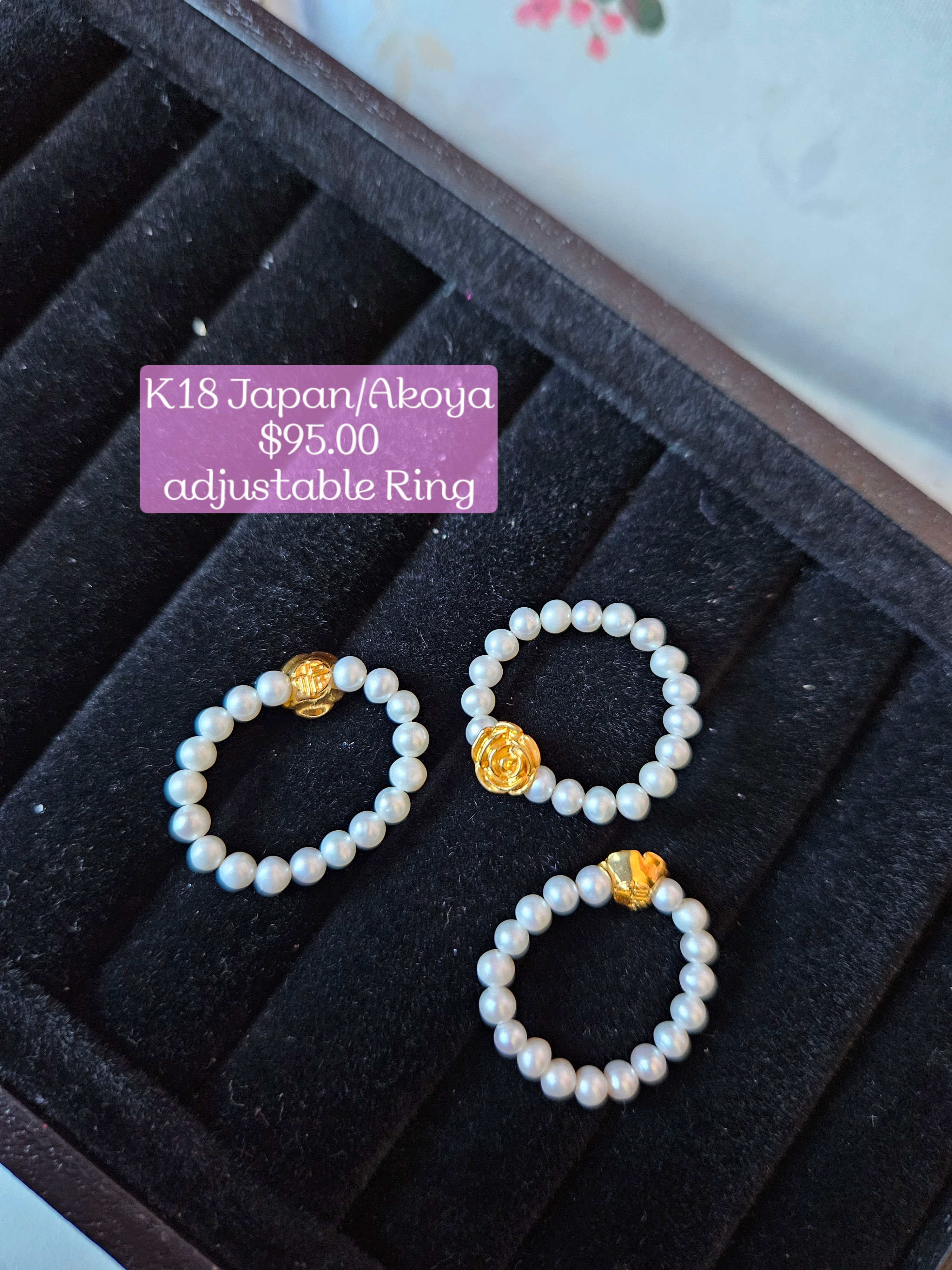 K18 Akoya ring & Tricolor Earrings 