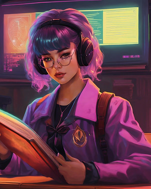 in a cyber punk,dark academia text bo