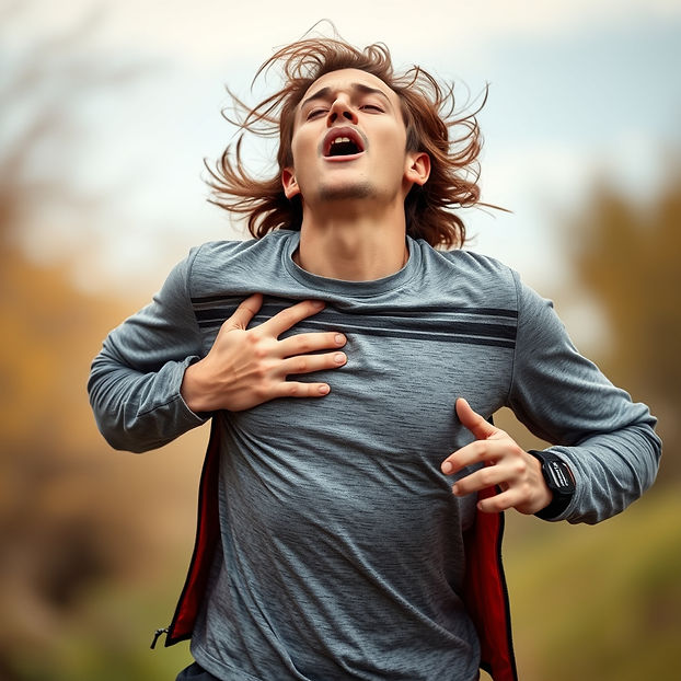 person holding their chest and gasping for air and breathing hard after running .jpg