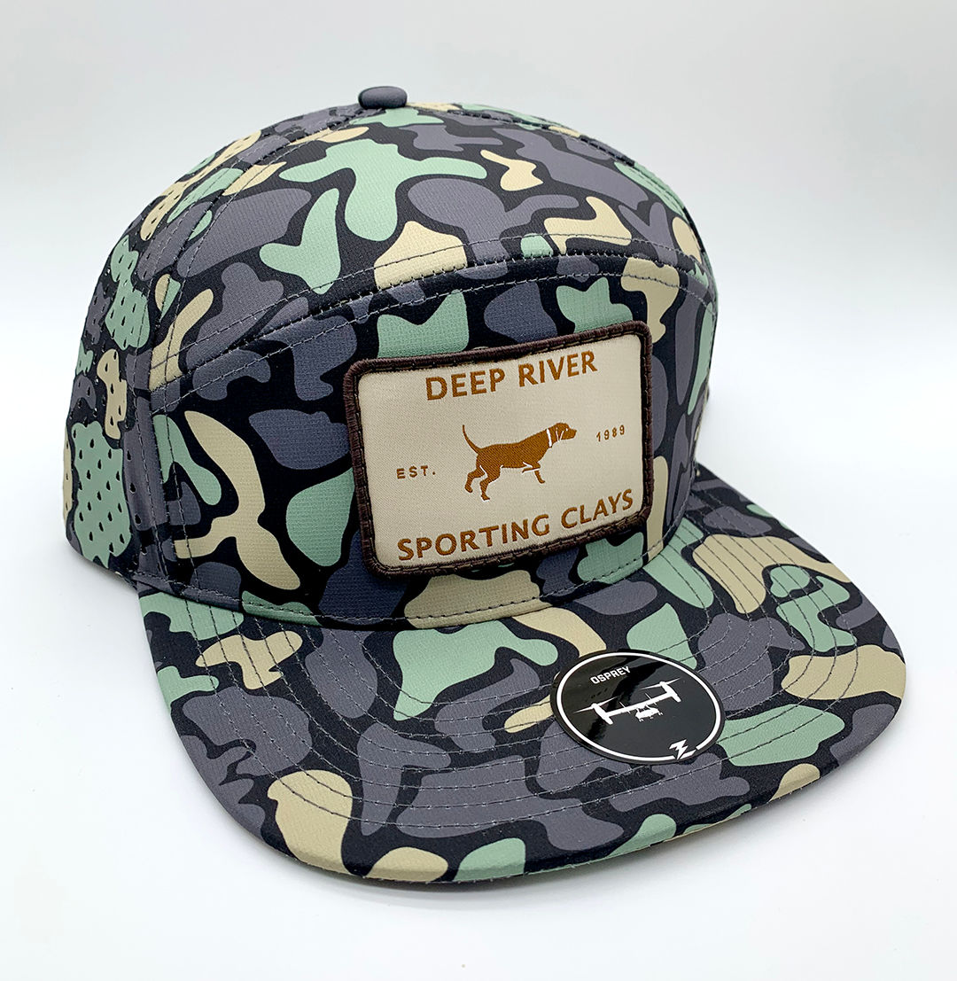DRSC Osprey hat in Dino Camo with the Deep River Patch