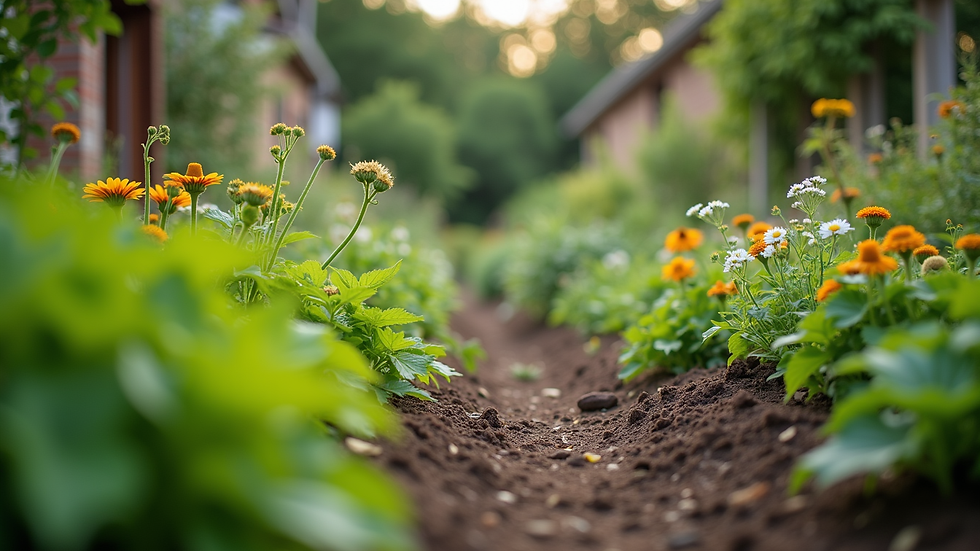 Eye-level view of a community garden flourishing with diverse plants