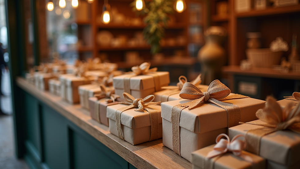 High angle view of a display of artisanal gifts