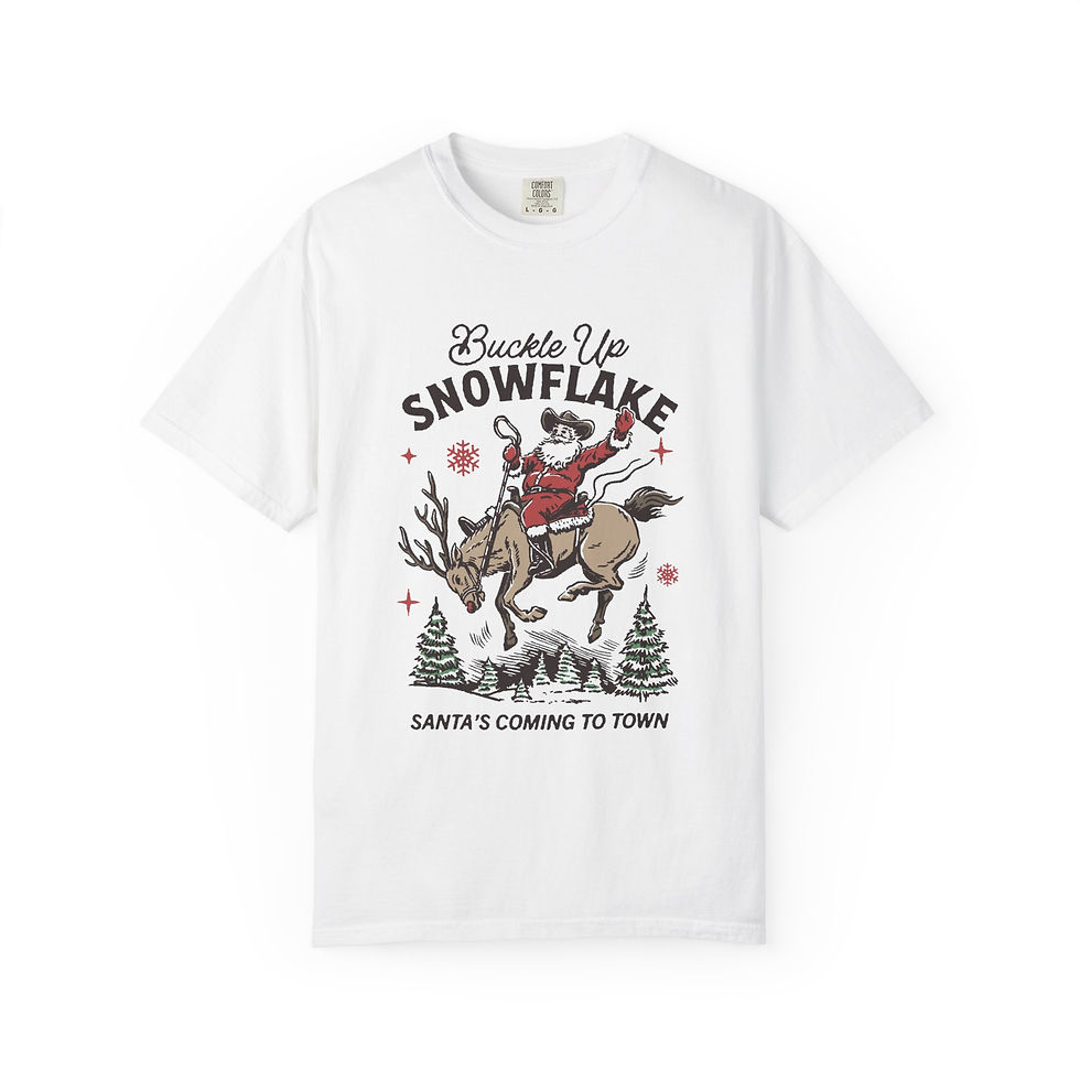 Santa's Coming to Town T-Shirt, Holiday, Christmas Tee, Festive,Snowflake Design