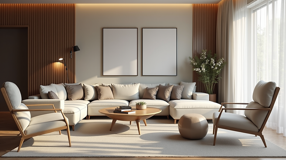 Eye-level view of a beautifully designed living room with modern furnishings