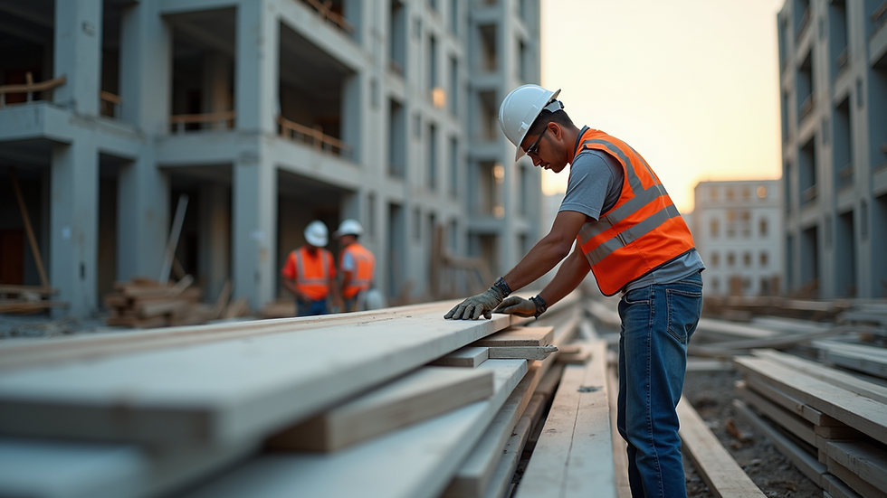 Eye-level view of a construction site showcasing quality materials and skilled workers